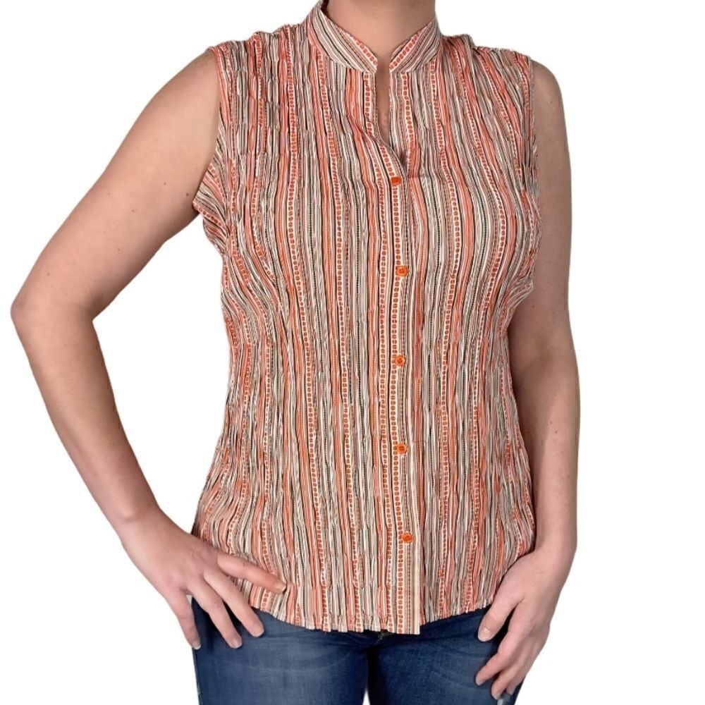 East 5th Multi Colors Pleated Sleveless Shirt